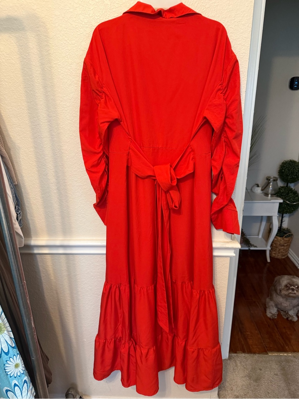 Red Button-Front Tiered Maxi Dress XL RED - Picture 3 of 12